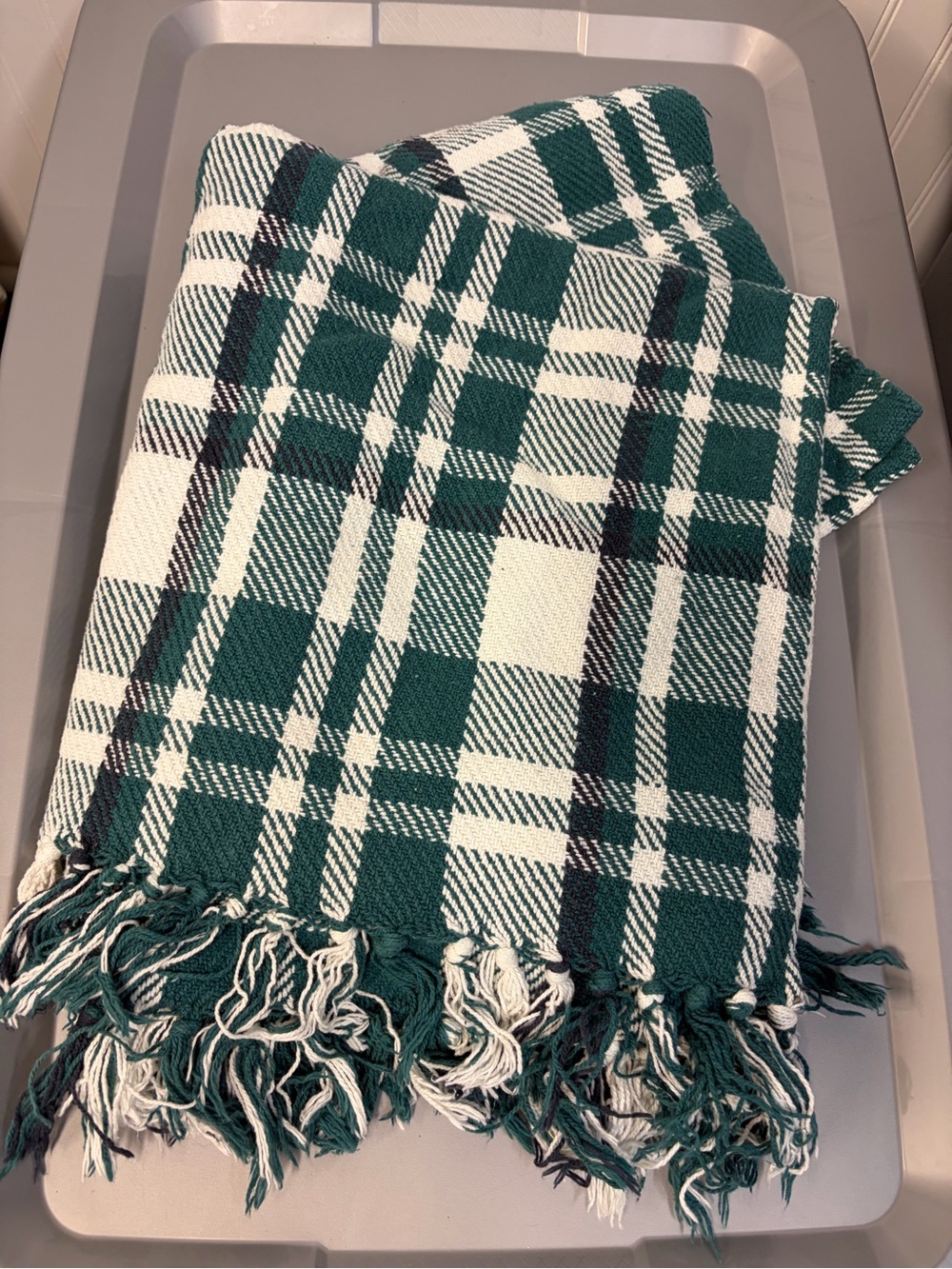 Plaid Green & White Throw Blanket - 50” x 60” cotton